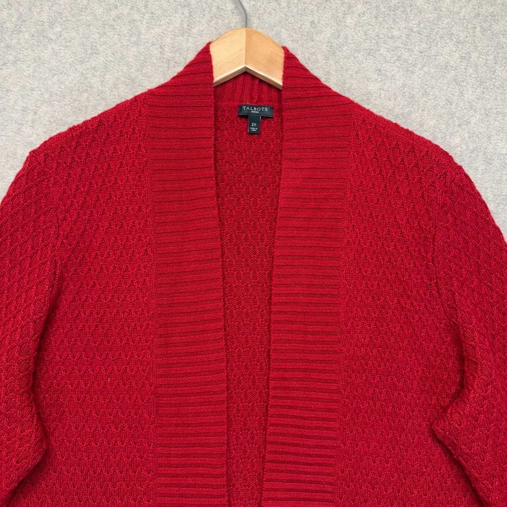 Talbots Womens Cardigan Sweater Red Long Sleeve Open Front Ribbed Knitted 2X - Picture 4 of 11